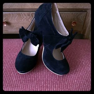 Flocked Velvet Big Bow High heels